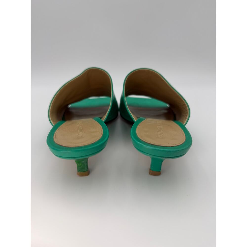 Bottega Veneta Stretch Mules Green Leather Size 37.5 / 7.5 Kitten Heel - Picture 3 of 16